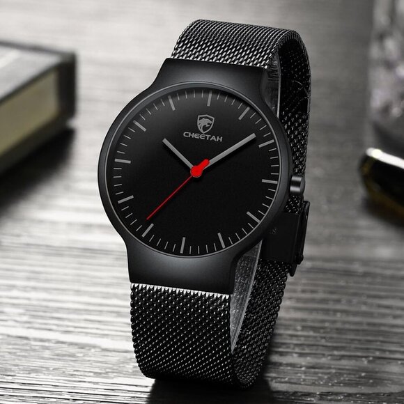 Unisex Ultra Thin Waterproof Analog Quartz Watch with Stainless Steel Mesh Band